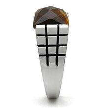 Load image into Gallery viewer, TK324 - High polished (no plating) Stainless Steel Ring with Semi-Precious Tiger Eye in Smoked Quartz