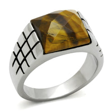 Load image into Gallery viewer, TK324 - High polished (no plating) Stainless Steel Ring with Semi-Precious Tiger Eye in Smoked Quartz