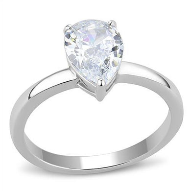 TK3251 - High polished (no plating) Stainless Steel Ring with AAA Grade CZ  in Clear