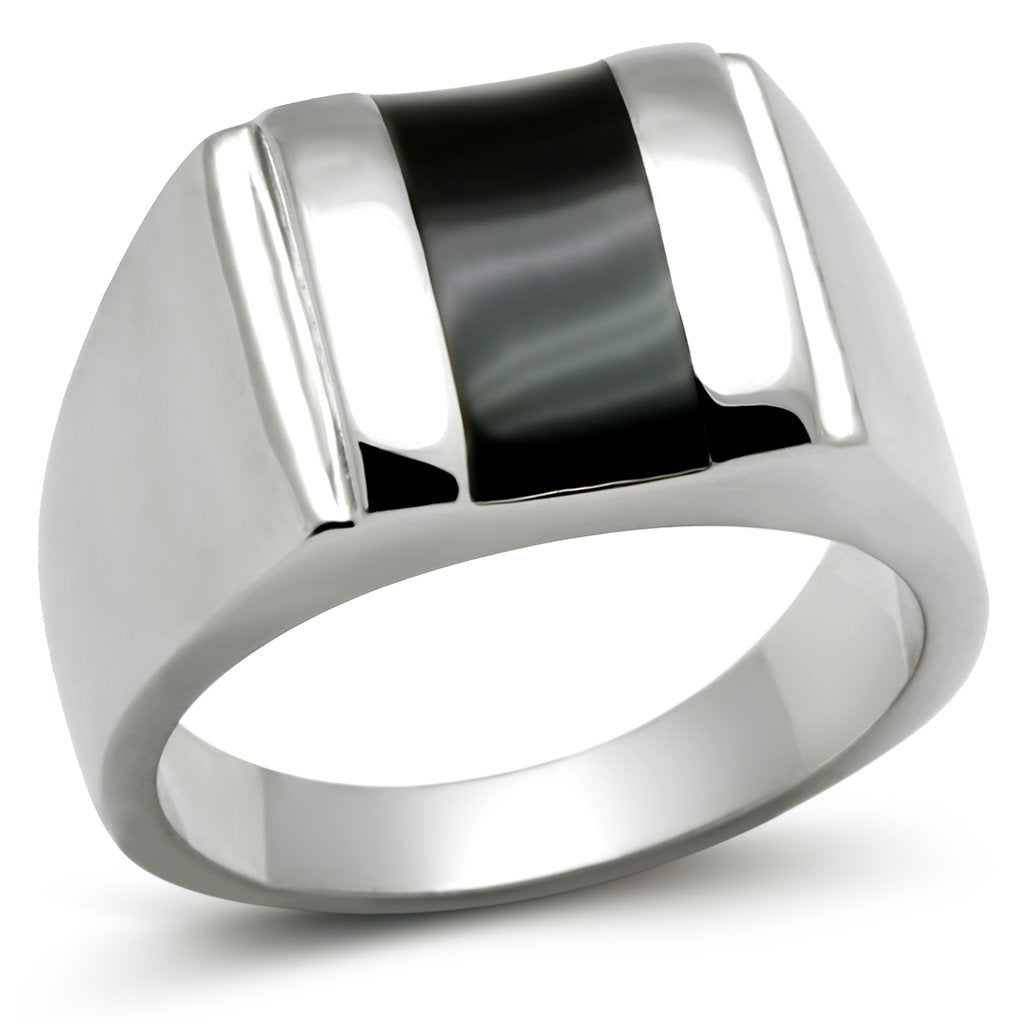 TK326 - High polished (no plating) Stainless Steel Ring with Epoxy  in Jet