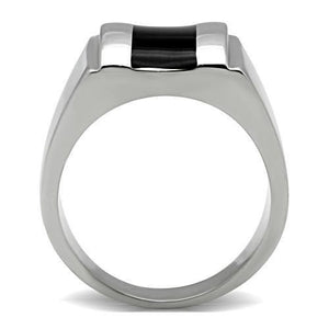 TK326 - High polished (no plating) Stainless Steel Ring with Epoxy  in Jet