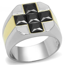 Load image into Gallery viewer, TK3271 - Two-Tone IP Gold (Ion Plating) Stainless Steel Ring with AAA Grade CZ  in Black Diamond