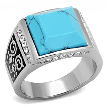 Load image into Gallery viewer, TK3274 High polished (no plating) Stainless Steel Ring with Synthetic in Sea Blue