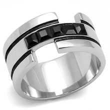 Load image into Gallery viewer, TK3284 - High polished (no plating) Stainless Steel Ring with Top Grade Crystal  in Jet