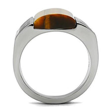 Load image into Gallery viewer, TK328 - High polished (no plating) Stainless Steel Ring with Semi-Precious Tiger Eye in Smoked Quartz