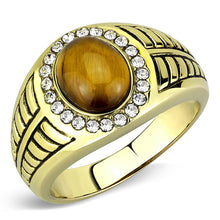 Load image into Gallery viewer, TK3293 - IP Gold(Ion Plating) Stainless Steel Ring with Synthetic Tiger Eye in Topaz