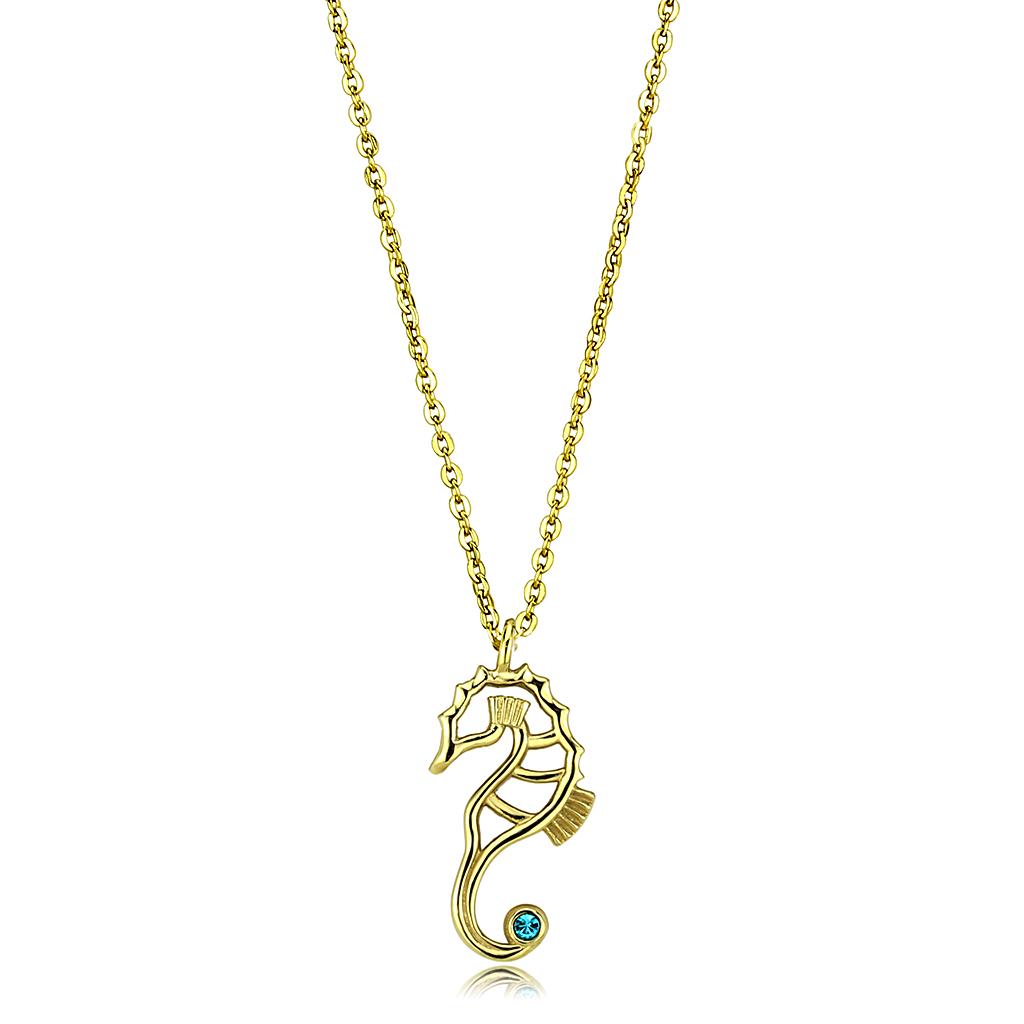 TK3296 - IP Gold(Ion Plating) Stainless Steel Necklace with Top Grade Crystal  in Blue Zircon