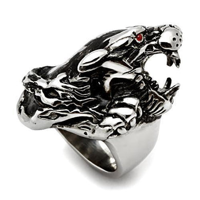 TK330 - High polished (no plating) Stainless Steel Ring with Top Grade Crystal  in Ruby