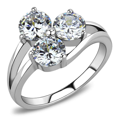 TK3430 - High polished (no plating) Stainless Steel Ring with AAA Grade CZ  in Clear