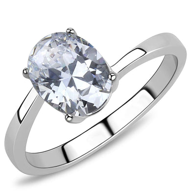 TK3433 - High polished (no plating) Stainless Steel Ring with AAA Grade CZ  in Clear