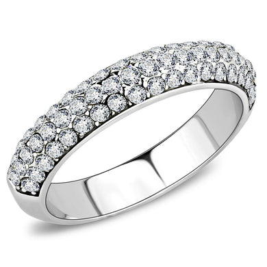 TK3437 - High polished (no plating) Stainless Steel Ring with Top Grade Crystal  in Clear