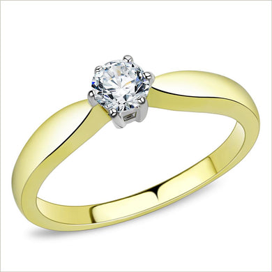 TK3440 - Two-Tone IP Gold (Ion Plating) Stainless Steel Ring with AAA Grade CZ  in Clear