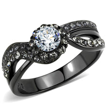 Load image into Gallery viewer, TK3448 - IP Light Black  (IP Gun) Stainless Steel Ring with AAA Grade CZ  in Clear