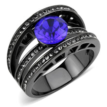 Load image into Gallery viewer, TK3453 - IP Light Black  (IP Gun) Stainless Steel Ring with Top Grade Crystal  in Sapphire