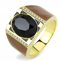 Load image into Gallery viewer, TK3465 - IP Gold(Ion Plating) Stainless Steel Ring with Synthetic Onyx in Jet