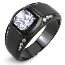 Load image into Gallery viewer, TK3467 - IP Black(Ion Plating) Stainless Steel Ring with AAA Grade CZ  in Clear