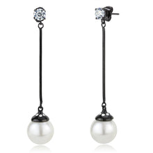 Load image into Gallery viewer, TK3471 - IP Black(Ion Plating) Stainless Steel Earrings with Synthetic Pearl in White