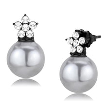 Load image into Gallery viewer, TK3482 - IP Black(Ion Plating) Stainless Steel Earrings with Synthetic Pearl in Light Gray