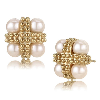 TK3495 - IP Rose Gold(Ion Plating) Stainless Steel Earrings with Synthetic Pearl in Light Rose