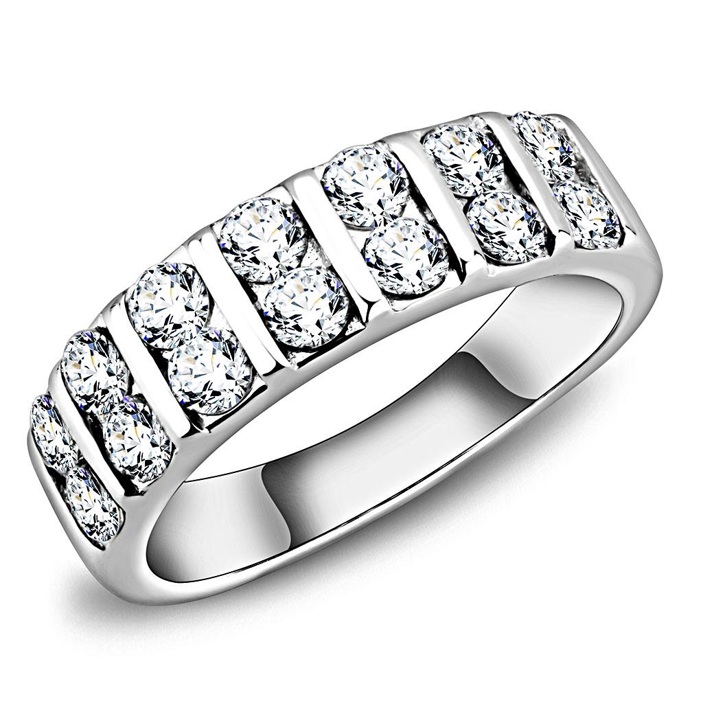 TK3504 - High polished (no plating) Stainless Steel Ring with AAA Grade CZ  in Clear