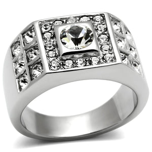 TK350 - High polished (no plating) Stainless Steel Ring with Top Grade Crystal  in Clear