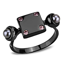 Load image into Gallery viewer, TK3513 - IP Light Black  (IP Gun) Stainless Steel Ring with Synthetic Pearl in Gray