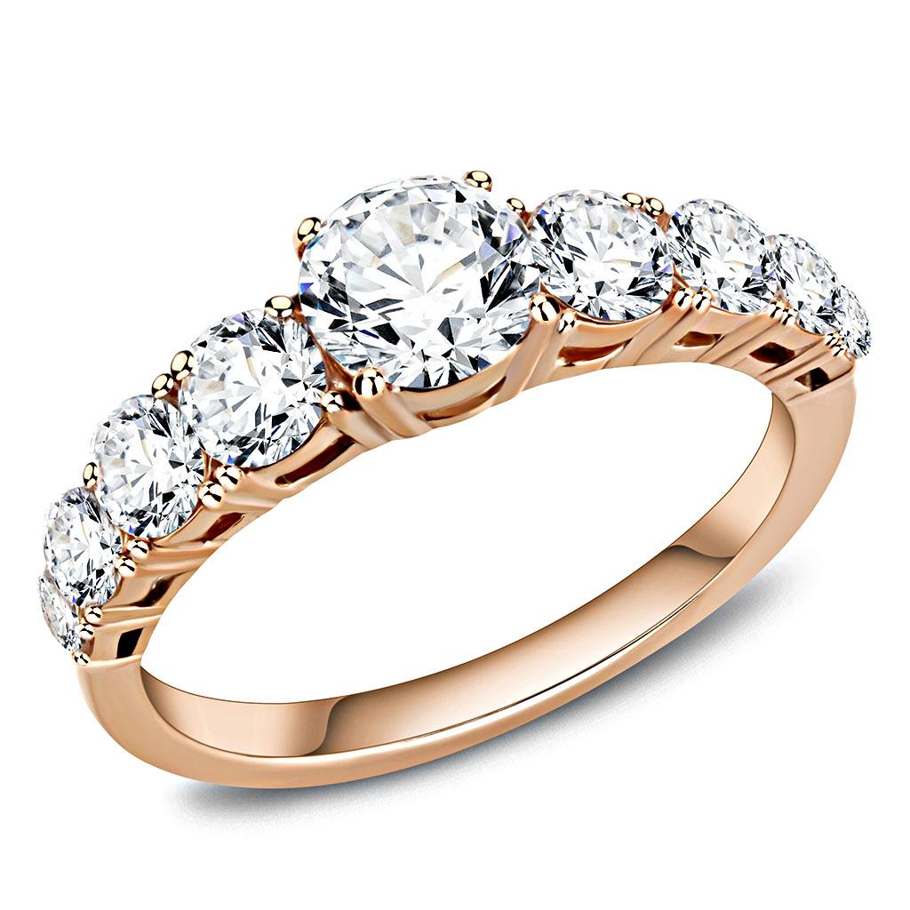 TK3516 - IP Rose Gold(Ion Plating) Stainless Steel Ring with AAA Grade CZ  in Clear