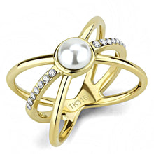 Load image into Gallery viewer, TK3522 - IP Gold(Ion Plating) Stainless Steel Ring with Synthetic Pearl in White