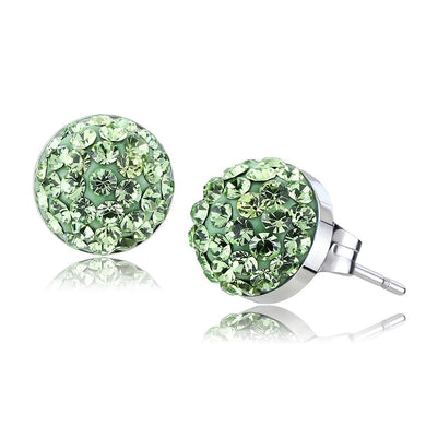 TK3548 - High polished (no plating) Stainless Steel Earrings with Top Grade Crystal  in Peridot