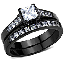 Load image into Gallery viewer, TK3555 - IP Black(Ion Plating) Stainless Steel Ring with AAA Grade CZ  in Clear