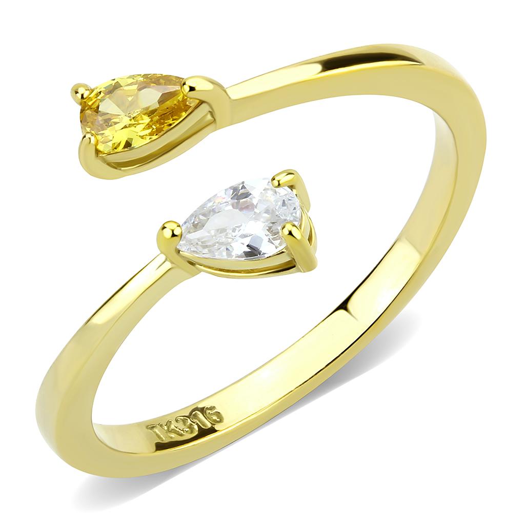 TK3586 - IP Gold(Ion Plating) Stainless Steel Ring with AAA Grade CZ  in Topaz