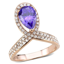 Load image into Gallery viewer, TK3589 - IP Rose Gold(Ion Plating) Stainless Steel Ring with AAA Grade CZ  in Tanzanite