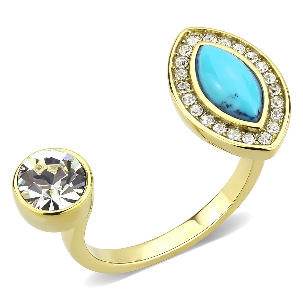 TK3592 - IP Gold(Ion Plating) Stainless Steel Ring with Synthetic Turquoise in Turquoise