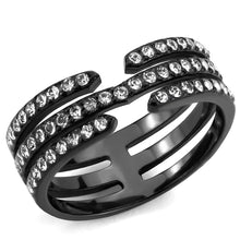 Load image into Gallery viewer, TK3594 - IP Black(Ion Plating) Stainless Steel Ring with Top Grade Crystal  in Clear