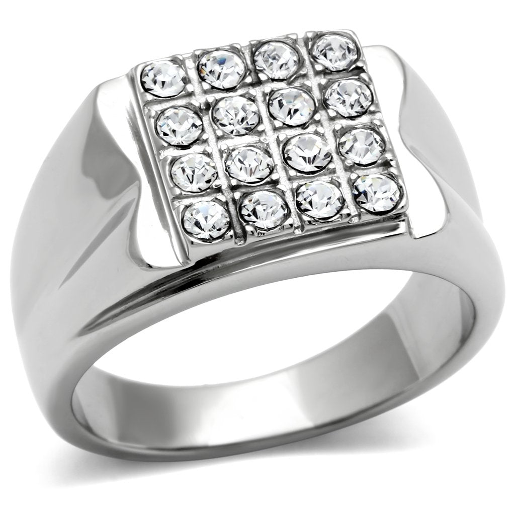 TK359 - High polished (no plating) Stainless Steel Ring with Top Grade Crystal  in Clear