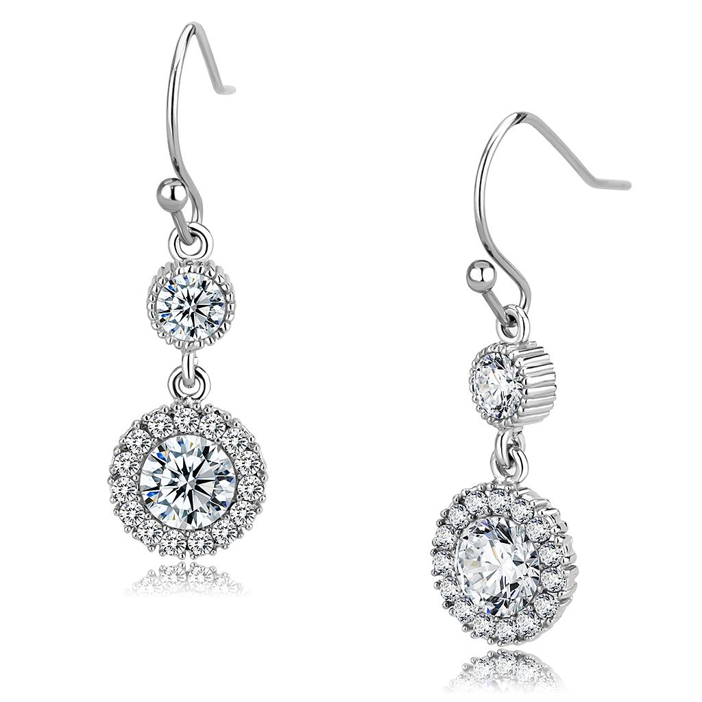 TK3602 - High polished (no plating) Stainless Steel Earrings with AAA Grade CZ  in Clear