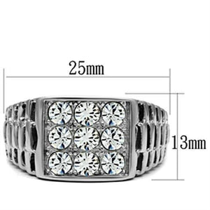 TK360 - High polished (no plating) Stainless Steel Ring with Top Grade Crystal  in Clear