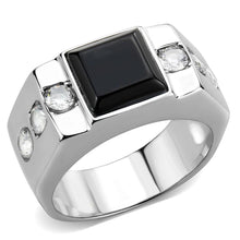 Load image into Gallery viewer, TK3615 - High polished (no plating) Stainless Steel Ring with Synthetic Onyx in Jet