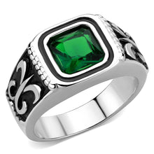 Load image into Gallery viewer, TK3616 - High polished (no plating) Stainless Steel Ring with Synthetic Synthetic Glass in Emerald