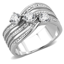 Load image into Gallery viewer, TK3633 - High polished (no plating) Stainless Steel Ring with AAA Grade CZ  in Clear