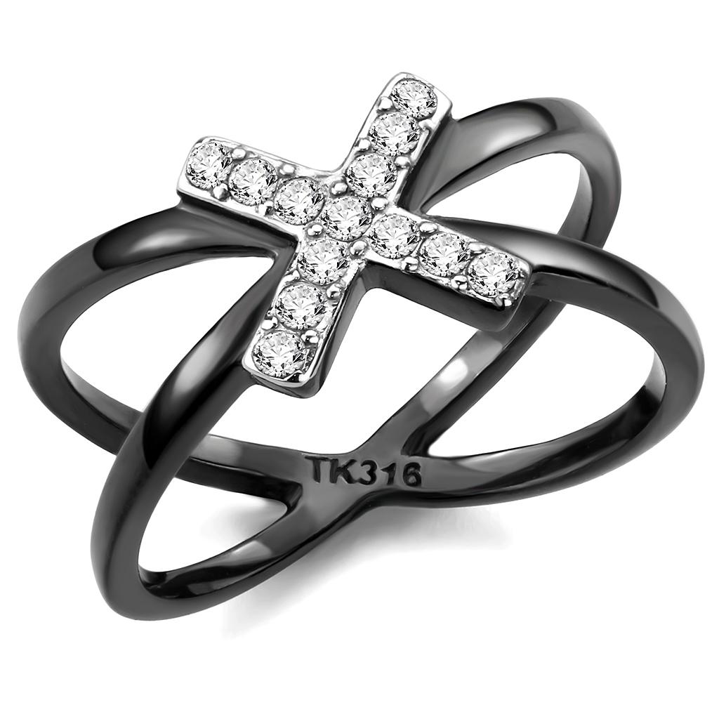 TK3635 - Two-Tone IP Black (Ion Plating) Stainless Steel Ring with AAA Grade CZ  in Clear