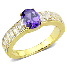 Load image into Gallery viewer, TK3641 - IP Gold(Ion Plating) Stainless Steel Ring with AAA Grade CZ  in Tanzanite