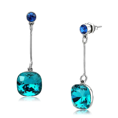 TK3646 - High polished (no plating) Stainless Steel Earrings with Top Grade Crystal  in Blue Zircon