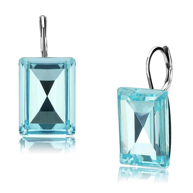 TK3649 - High polished (no plating) Stainless Steel Earrings with Top Grade Crystal  in Sea Blue