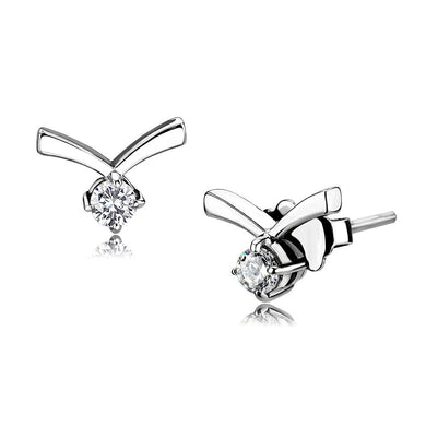 TK3657 - High polished (no plating) Stainless Steel Earrings with AAA Grade CZ  in Clear