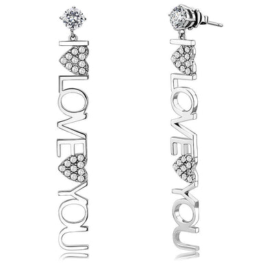 TK3665 - High polished (no plating) Stainless Steel Earrings with AAA Grade CZ  in Clear