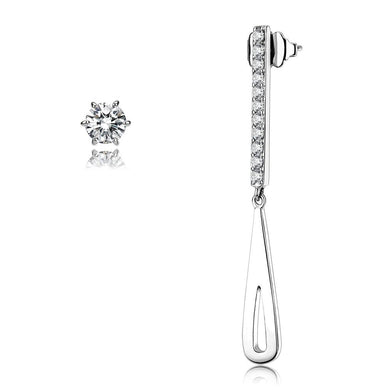 TK3678 - High polished (no plating) Stainless Steel Earrings with AAA Grade CZ  in Clear