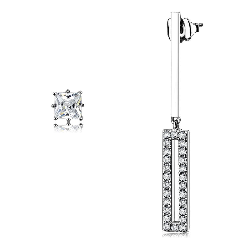 TK3682 - High polished (no plating) Stainless Steel Earrings with AAA Grade CZ  in Clear