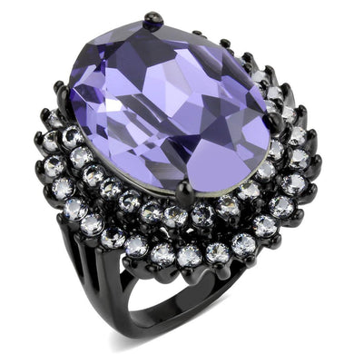 TK3687 - IP Black(Ion Plating) Stainless Steel Ring with Top Grade Crystal  in Tanzanite