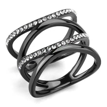 Load image into Gallery viewer, TK3689 - IP Light Black  (IP Gun) Stainless Steel Ring with Top Grade Crystal  in Clear